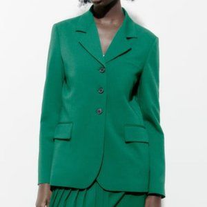 NWT ZARA STRAIGHT CUT WOOL BLEND BLAZER GREEN - REF 2747/408 XS, M $149